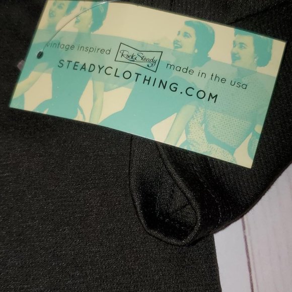 Rock Steady Ladies Black Top w/Polka Dot Collar - M - Picture 3 of 5